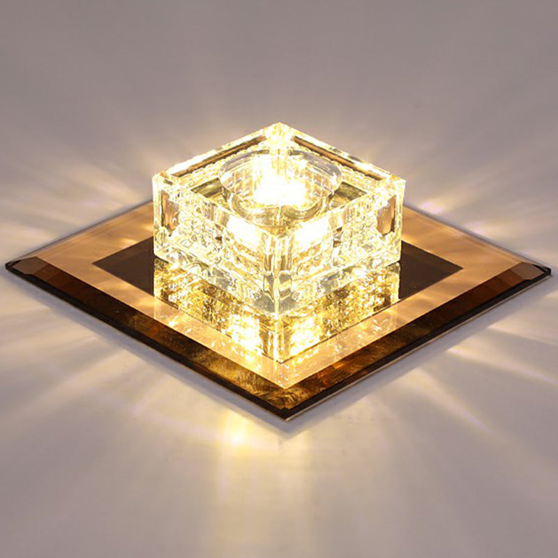 Square LED Crystal Ceiling Light - Modern Flushmount for Hallways