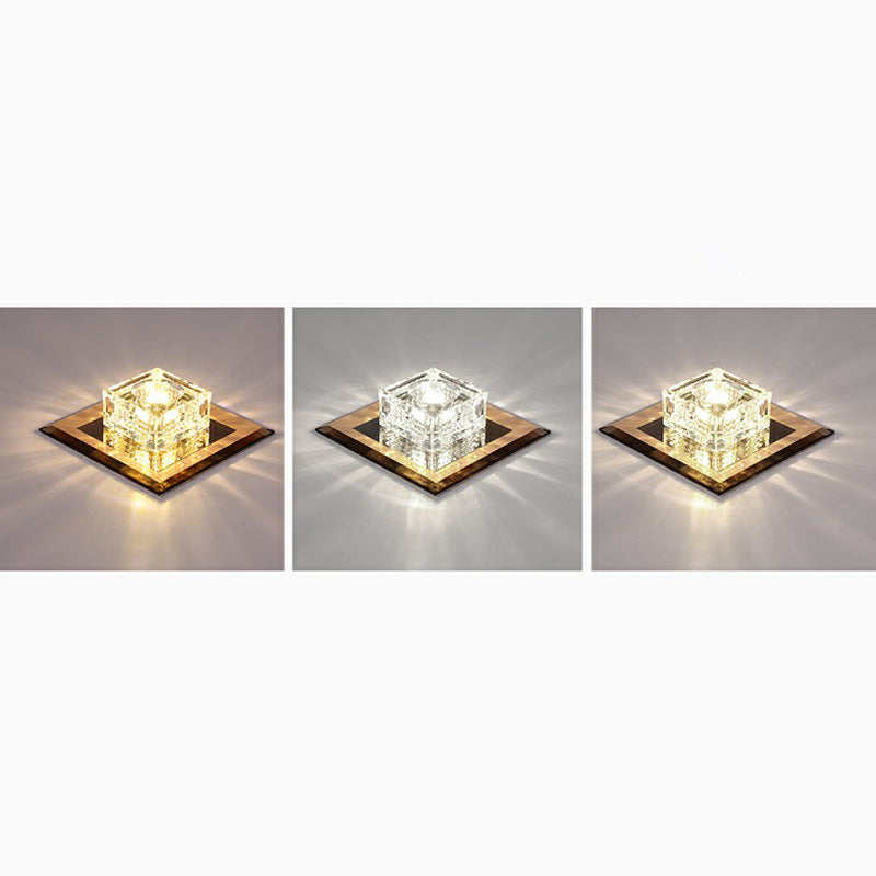 Square LED Crystal Ceiling Light - Modern Flushmount for Hallways