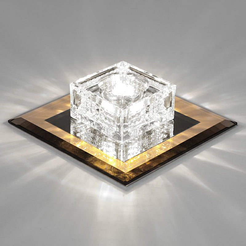 Square LED Crystal Ceiling Light - Modern Flushmount for Hallways