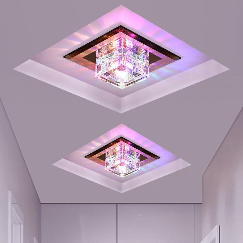 Square LED Crystal Ceiling Light - Modern Flushmount for Hallways