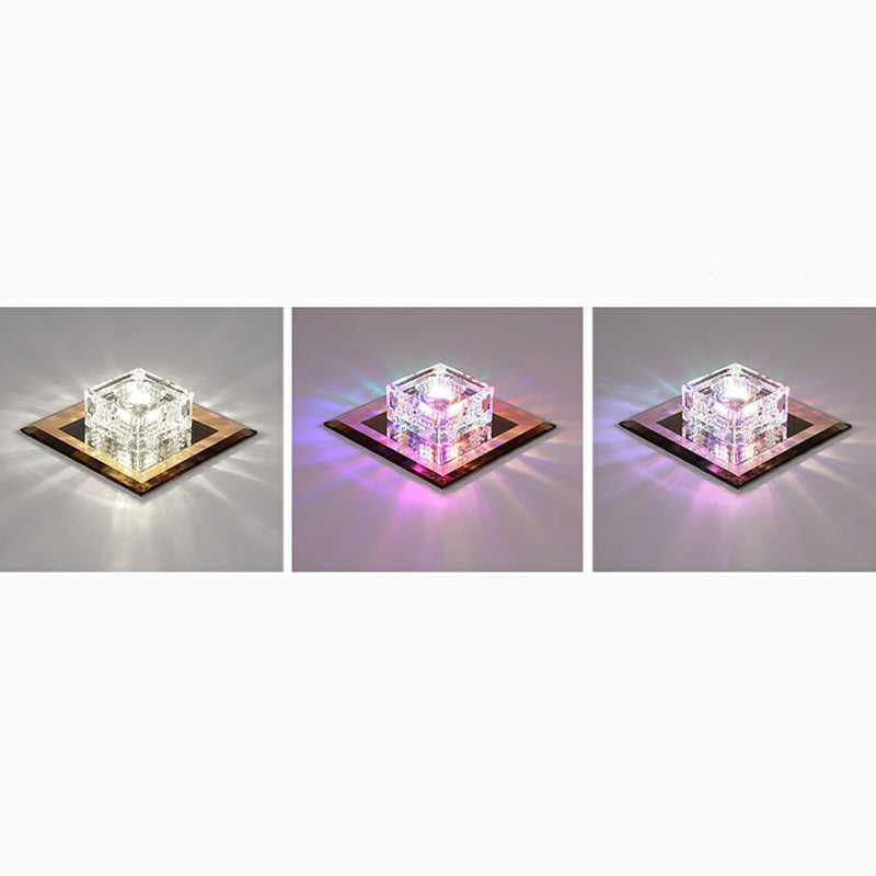 Square LED Crystal Ceiling Light - Modern Flushmount for Hallways