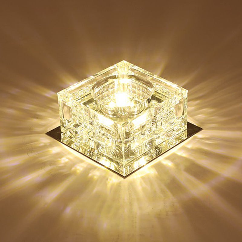 Square LED Crystal Ceiling Light - Modern Flushmount for Hallways