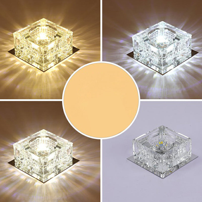 Square LED Crystal Ceiling Light - Modern Flushmount for Hallways