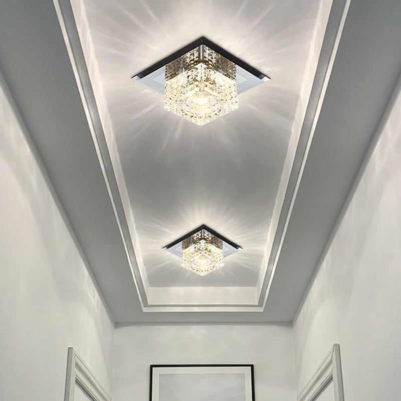 Black Crystal Square LED Flush Mount Ceiling Light for Foyer