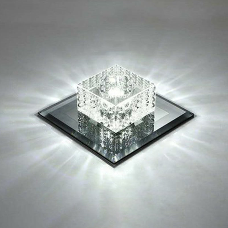 Black Crystal Square LED Flush Mount Ceiling Light for Foyer