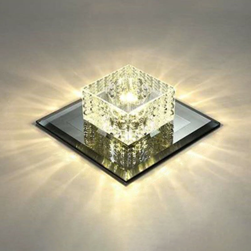 Black Crystal Square LED Flush Mount Ceiling Light for Foyer
