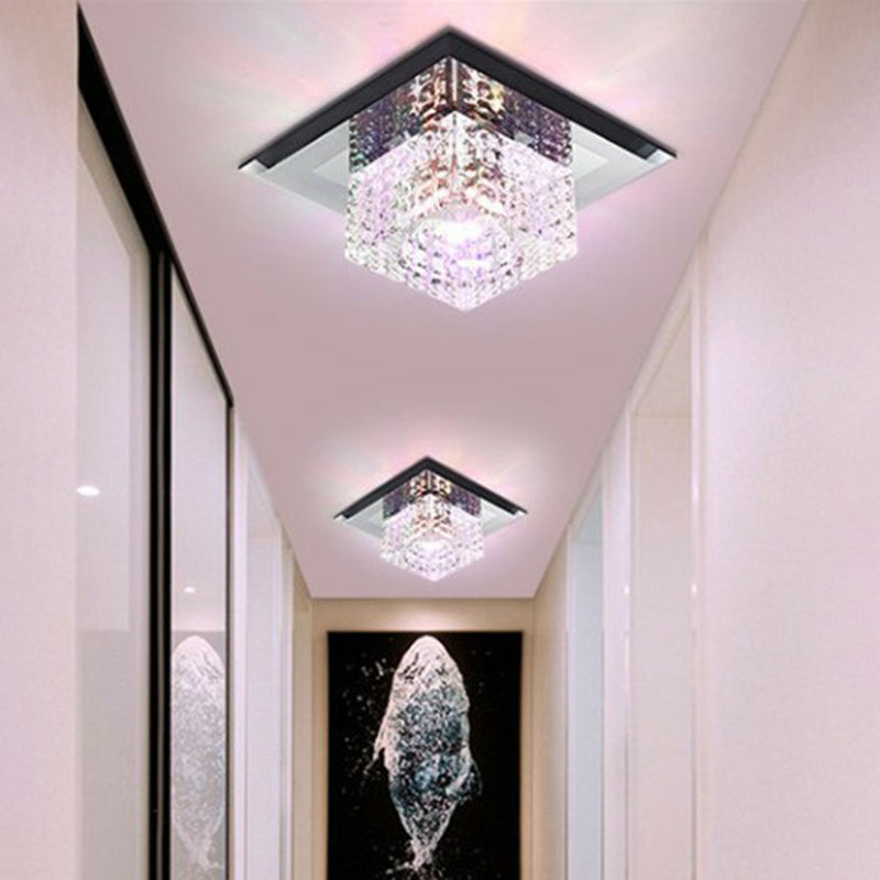 Black Crystal Square LED Flush Mount Ceiling Light for Foyer