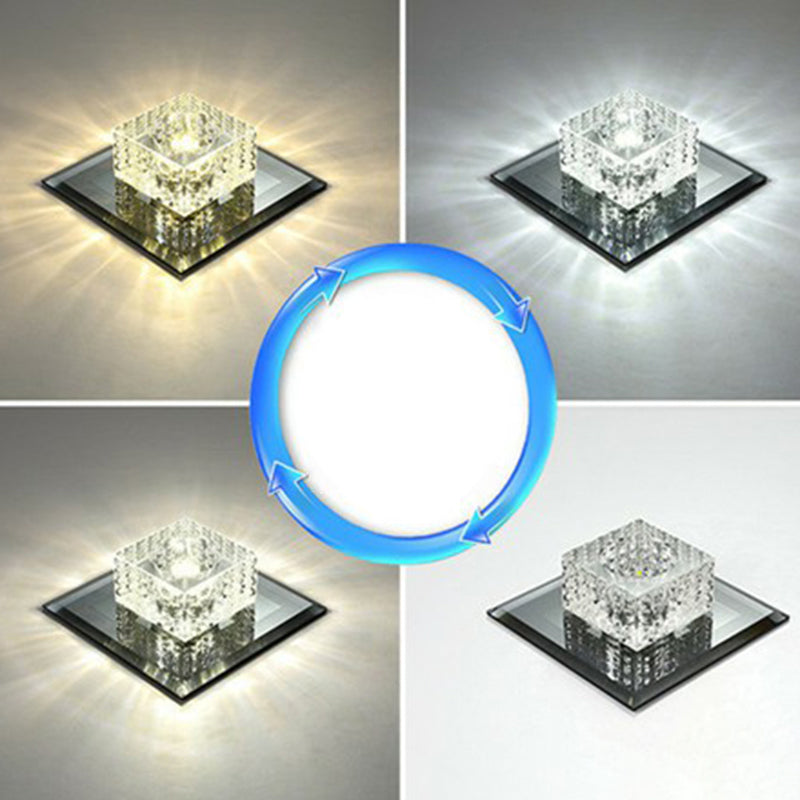 Black Crystal Square LED Flush Mount Ceiling Light for Foyer