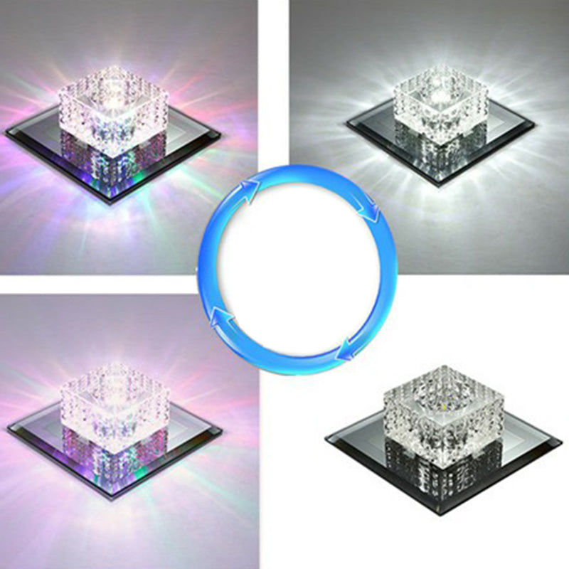 Black Crystal Square LED Flush Mount Ceiling Light for Foyer