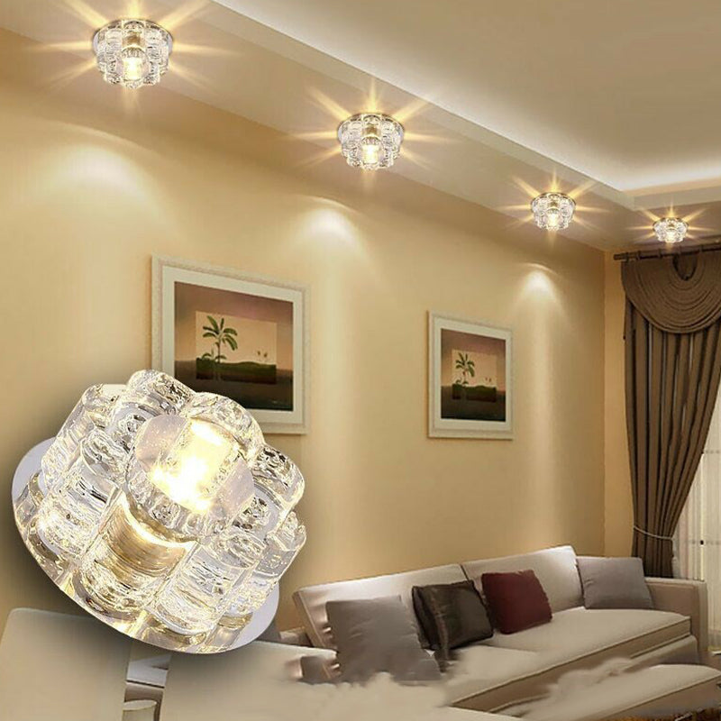 Clear LED Floral Crystal Flush Light - Stylish Ceiling Fixture for Living Room