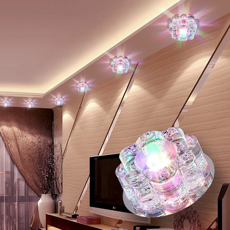 Clear LED Floral Crystal Flush Light - Stylish Ceiling Fixture for Living Room