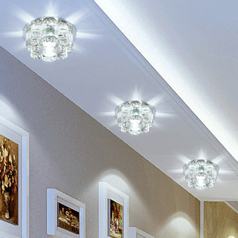 Clear LED Floral Crystal Flush Light - Stylish Ceiling Fixture for Living Room