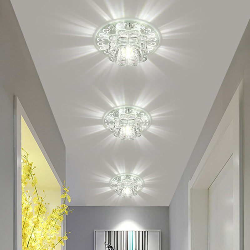 Minimalist Crystal LED Flush Mount Fixture for Hallway – Clear Flower Flush Mount Lighting