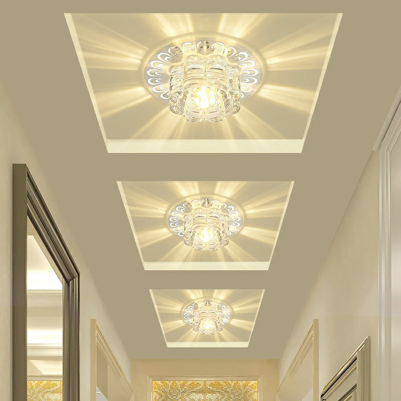 Minimalist Crystal LED Flush Mount Fixture for Hallway – Clear Flower Flush Mount Lighting