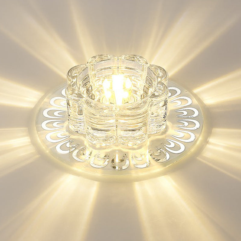 Minimalist Crystal LED Flush Mount Fixture for Hallway – Clear Flower Flush Mount Lighting