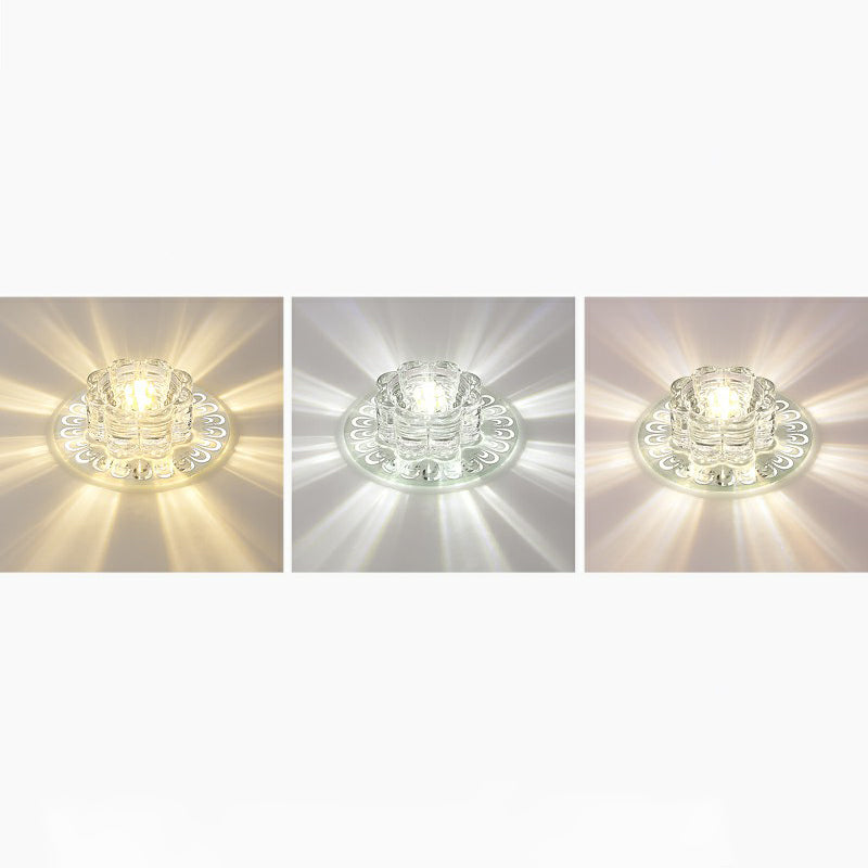 Minimalist Crystal LED Flush Mount Fixture for Hallway – Clear Flower Flush Mount Lighting