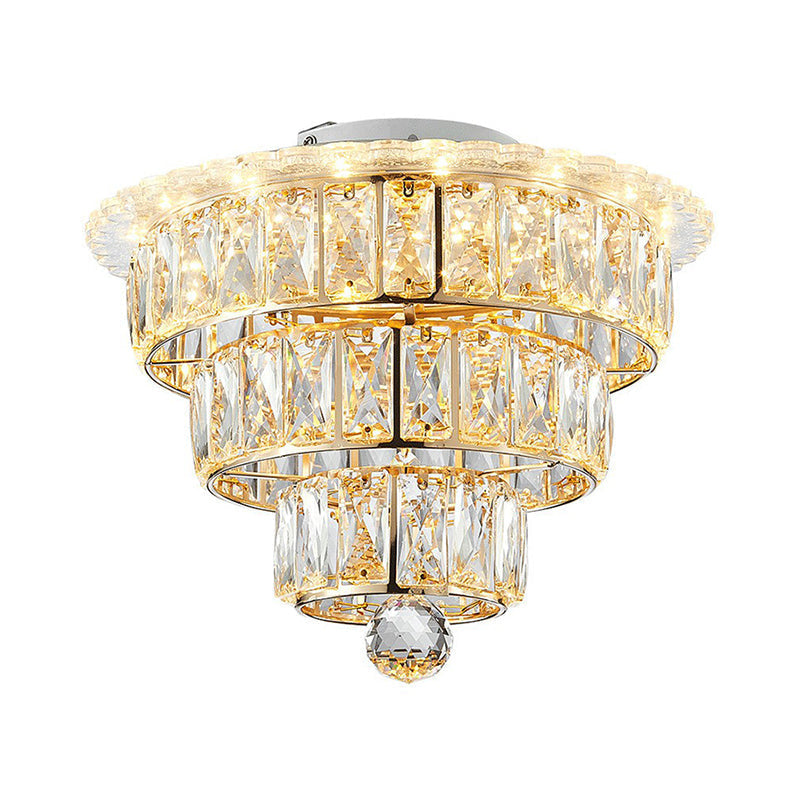 Artistic Crystal LED Flush Mount Fixture - Tiered Round Design for Corridor, Clear