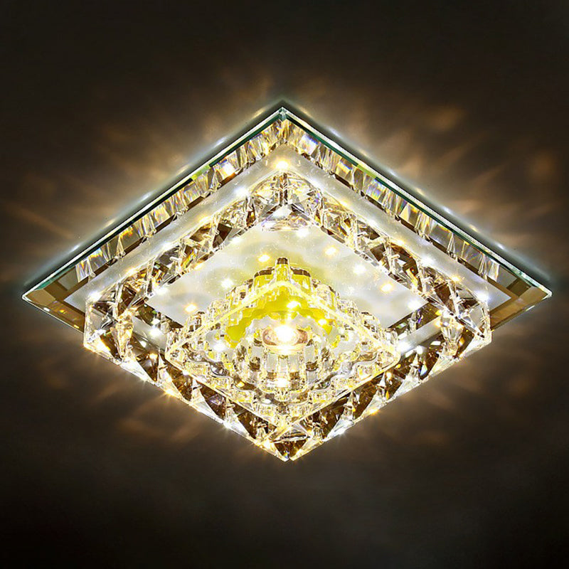 Contemporary Clear Square Crystal LED Flush Ceiling Light Fixture
