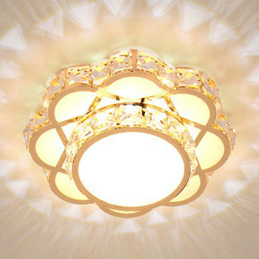Contemporary Crystal Rose Gold LED Flush Mount Ceiling Light with Floral Design