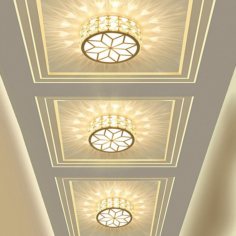 Minimalist Crystal LED Drum Flush Mount Light Fixture for Entryway