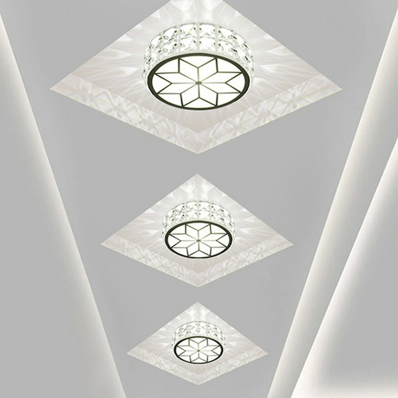 Minimalist Crystal LED Drum Flush Mount Light Fixture for Entryway