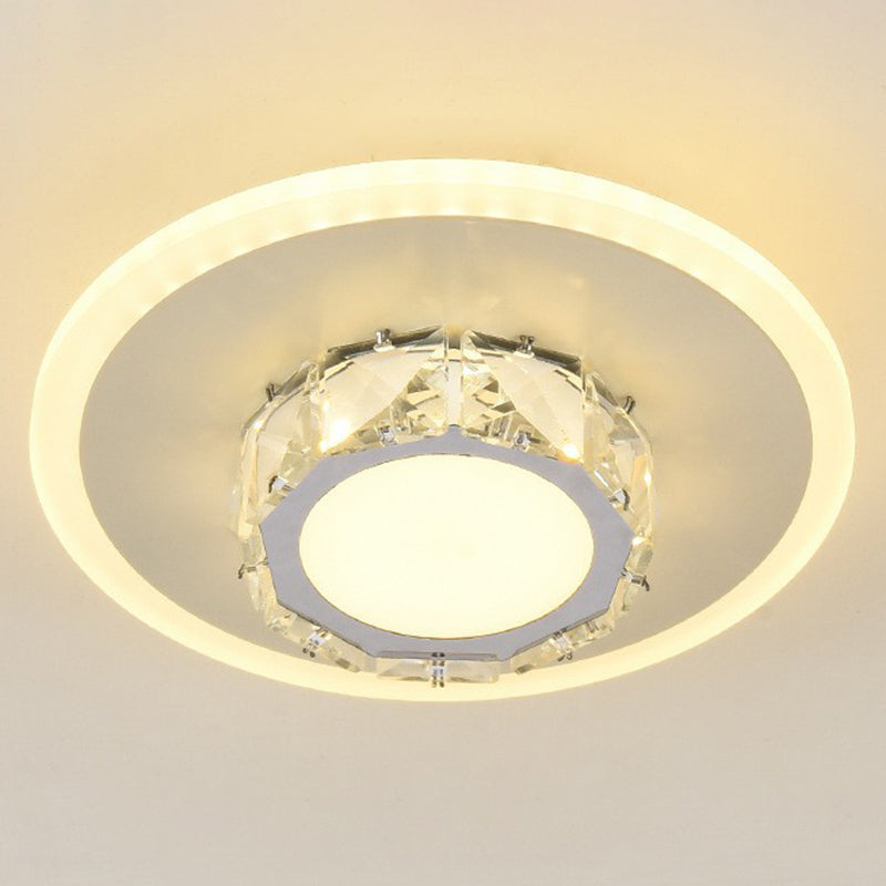 Modern Geometric Flush Ceiling Light with Crystal Detail - LED Hallway Lighting Fixture