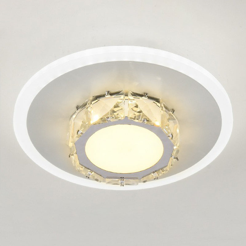 Modern Geometric Flush Ceiling Light with Crystal Detail - LED Hallway Lighting Fixture