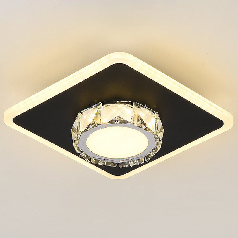 Modern Geometric Flush Ceiling Light with Crystal Detail - LED Hallway Lighting Fixture