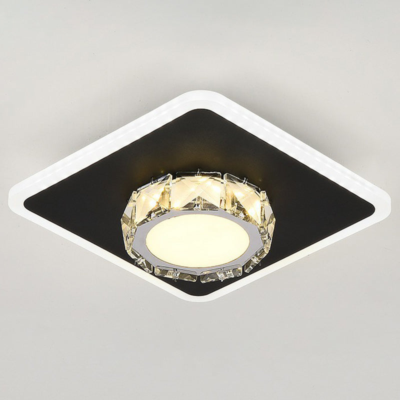 Modern Geometric Flush Ceiling Light with Crystal Detail - LED Hallway Lighting Fixture
