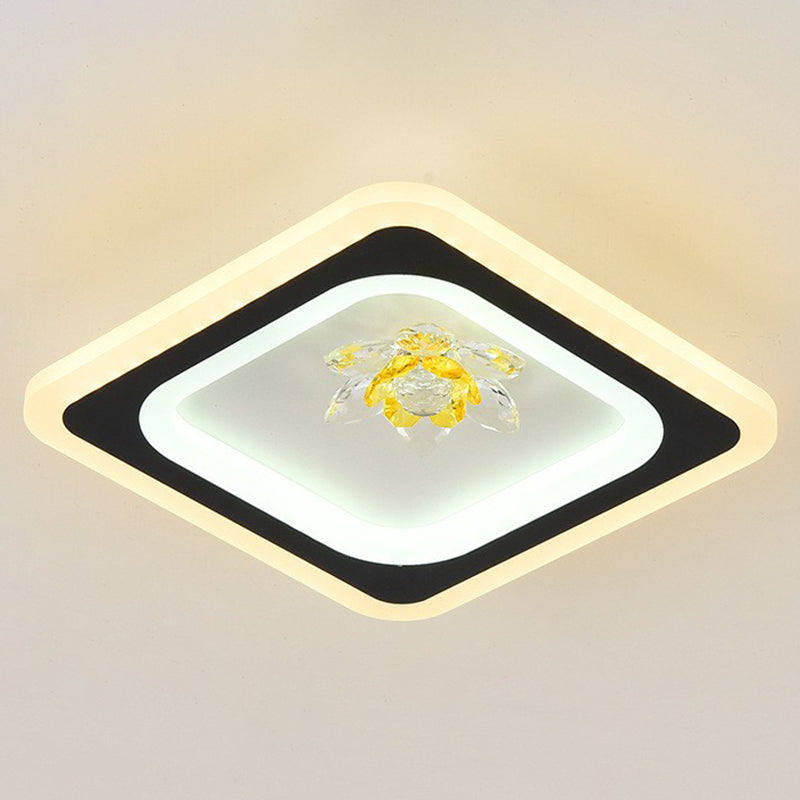 Modern Geometric Flush Ceiling Light with Crystal Detail - LED Hallway Lighting Fixture