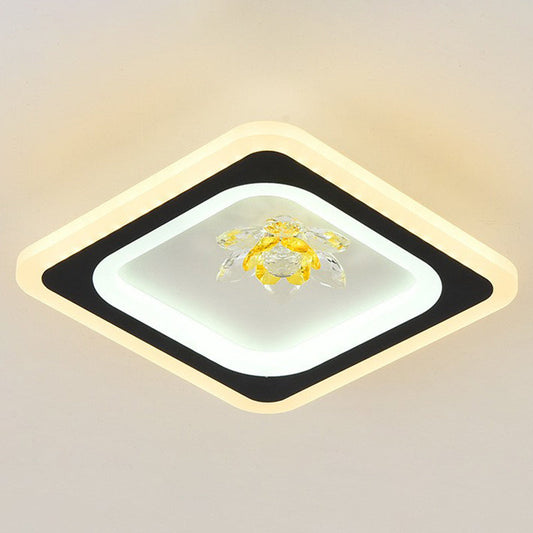 Modern Geometric Flush Ceiling Light with Crystal Detail - LED Hallway Lighting Fixture