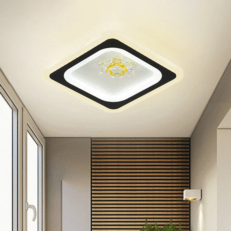 Modern Geometric Flush Ceiling Light with Crystal Detail - LED Hallway Lighting Fixture