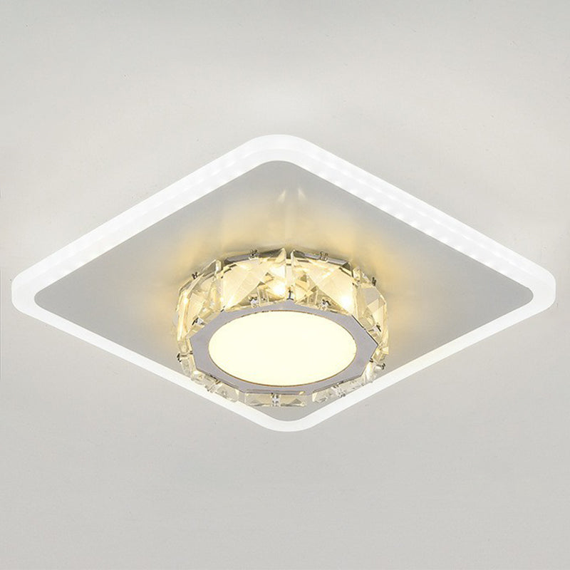 Modern Geometric Flush Ceiling Light with Crystal Detail - LED Hallway Lighting Fixture