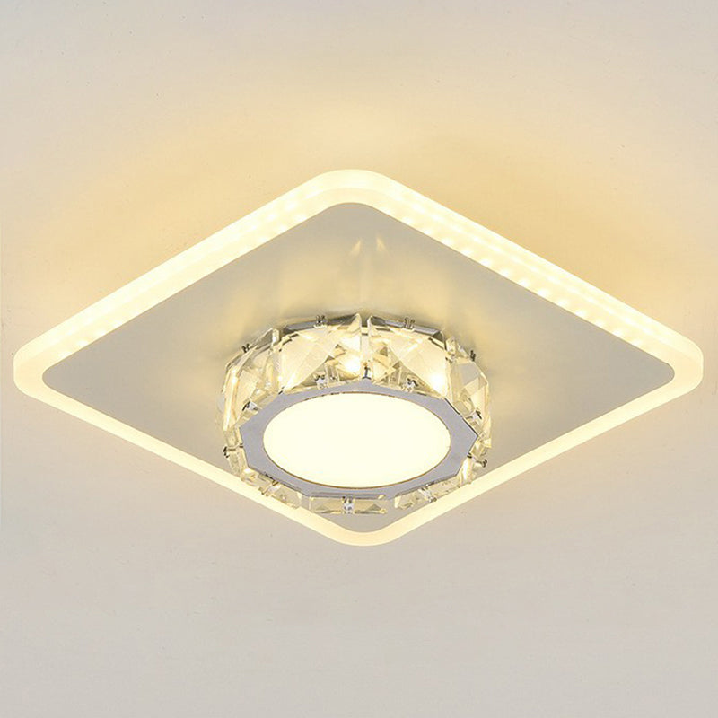 Modern Geometric Flush Ceiling Light with Crystal Detail - LED Hallway Lighting Fixture