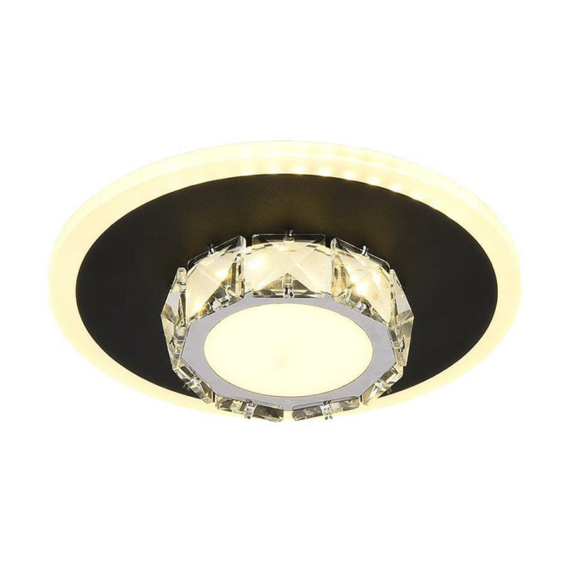 Modern Geometric Flush Ceiling Light with Crystal Detail - LED Hallway Lighting Fixture