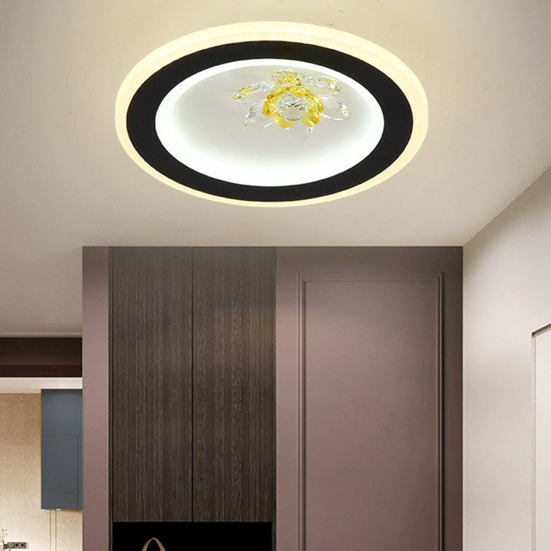 Modern Geometric Flush Ceiling Light with Crystal Detail - LED Hallway Lighting Fixture