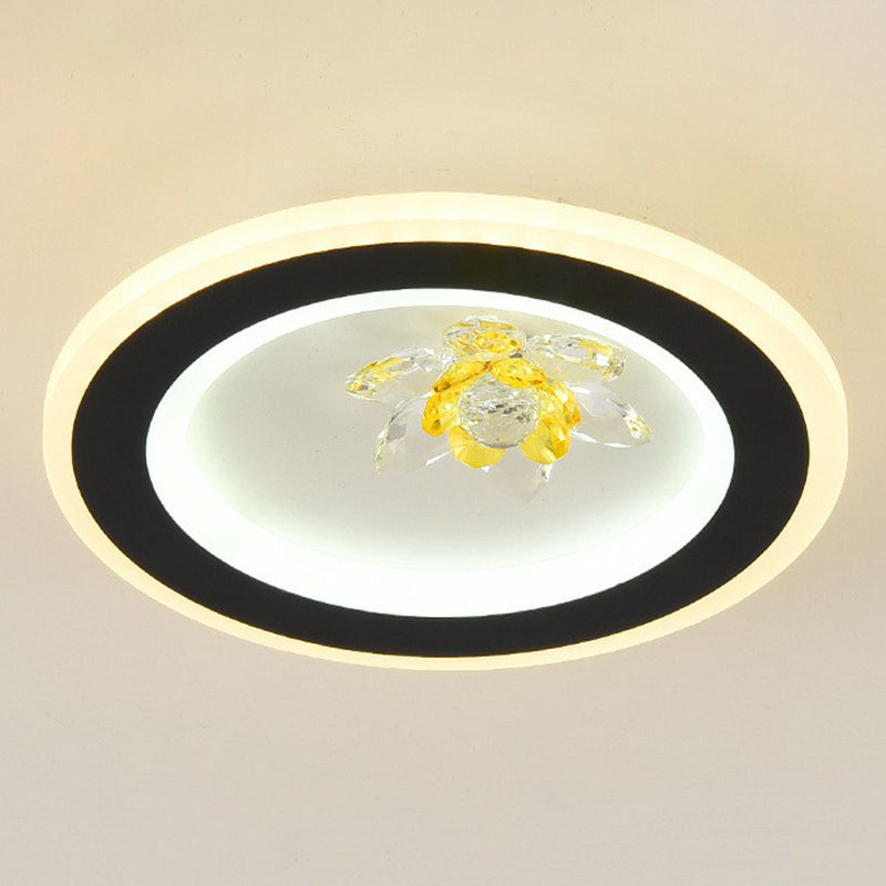 Modern Geometric Flush Ceiling Light with Crystal Detail - LED Hallway Lighting Fixture