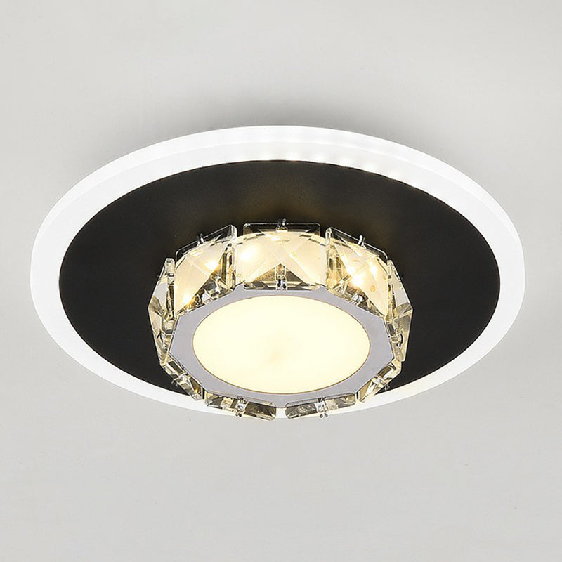 Modern Geometric Flush Ceiling Light with Crystal Detail - LED Hallway Lighting Fixture