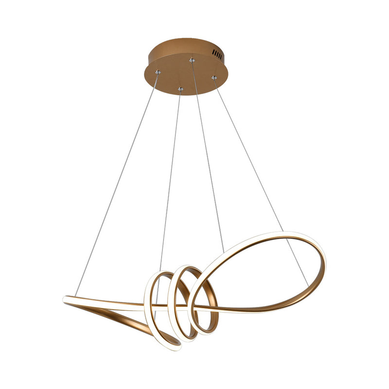 Modernist LED Pendant Chandelier in White/Warm/Natural Light with Acrylic Shade and Gold Spiral Design