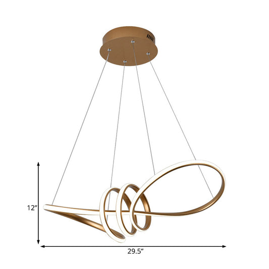 Modern Led Pendant Chandelier With Gold Spiral Design And Acrylic Shade In Multiple Light Colors