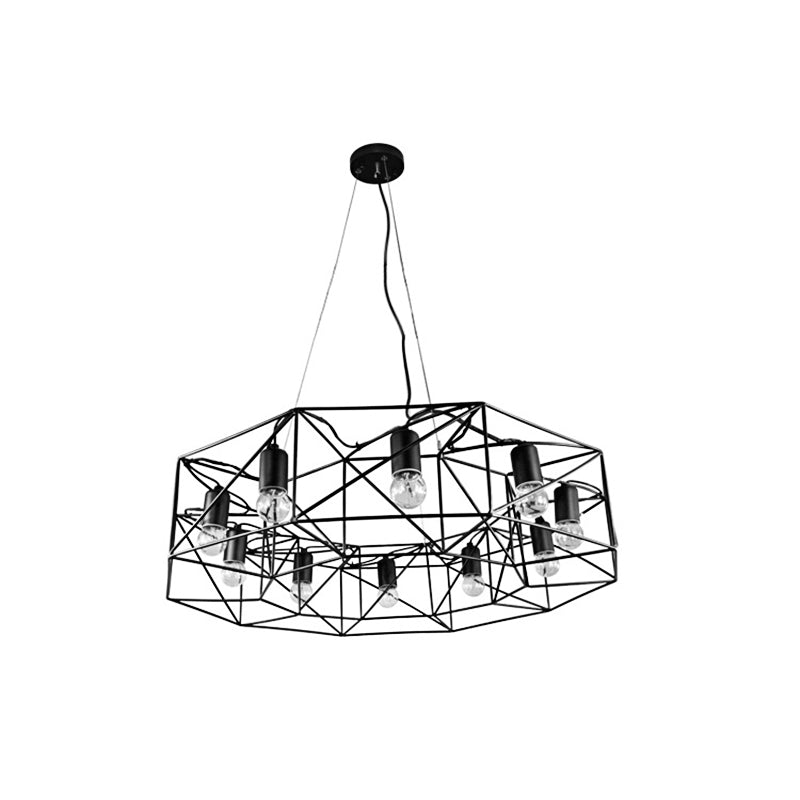 Lustre suspendu géométrique noir moderne - Verre transparent, éclairage de ferme à 10 lumières pour le salon