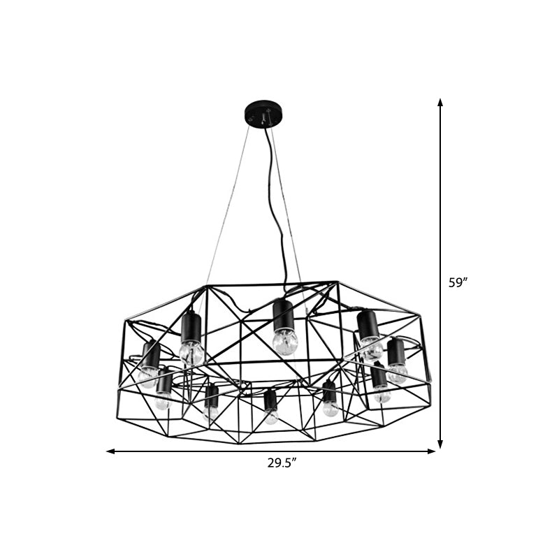 Lustre suspendu géométrique noir moderne - Verre transparent, éclairage de ferme à 10 lumières pour le salon