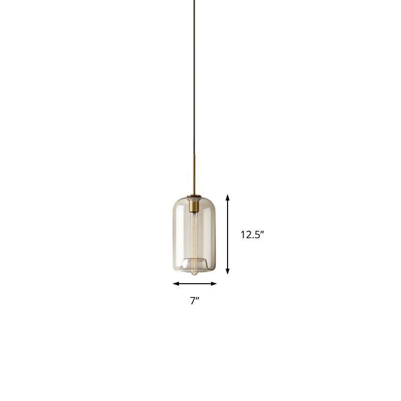 Contemporary Brass Suspension Lamp with Clear Glass Shade - Dining Room Pendant Light, 7"/10"/11" Wide