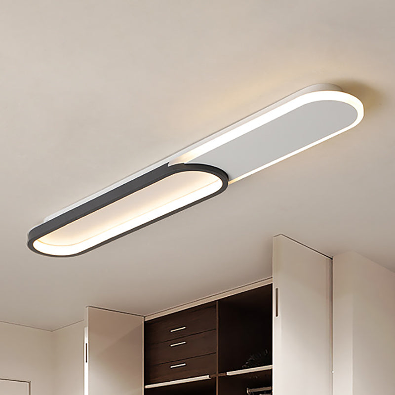 Modernist Black LED Flush Mount with Rectangular Acrylic Cover in White/Warm Light, Available in 3 Sizes