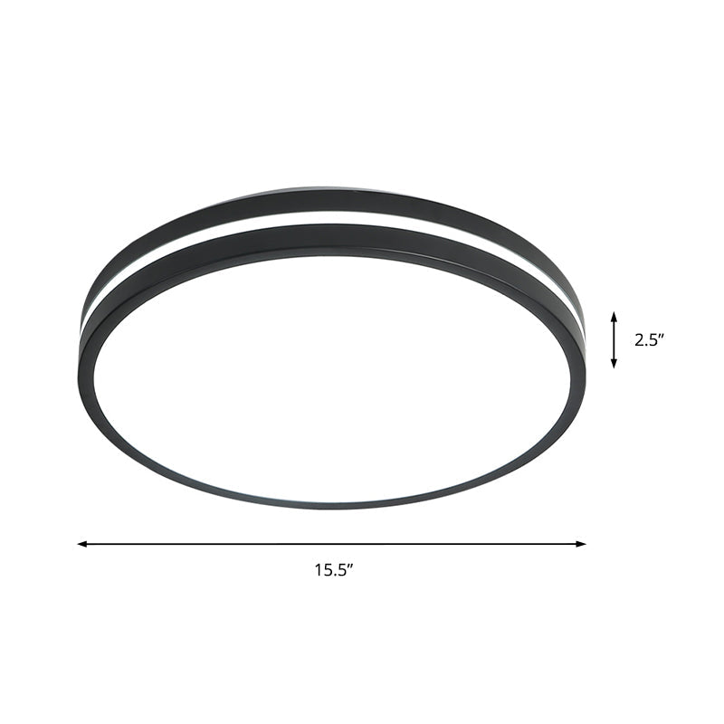 Modern Round Flush Mount Acrylic LED Light Fixture - Black Finish with Recessed Diffuser, White Light, 16"/19.5" Wide