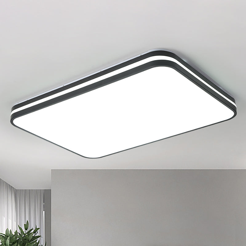 Modern LED Flush Mount Lamp – Black Square/Rectangle Acrylic Fixture in White Light, 16"/19.5"/25.5" Wide