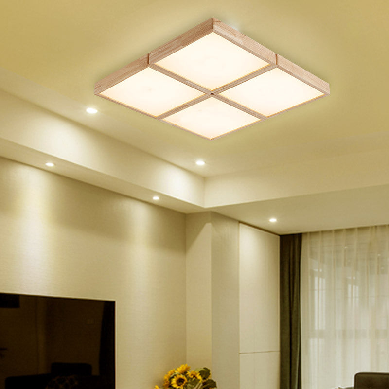 Minimalist Beige Geometric Flush Mount Ceiling Light with Acrylic Diffuser - 4/6 Lights