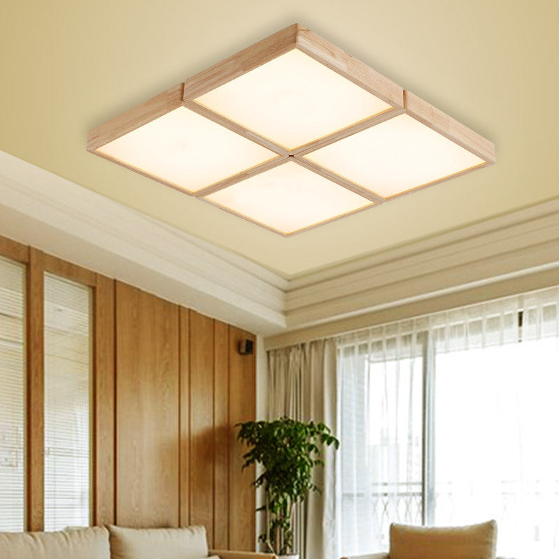 Minimalist Beige Geometric Flush Mount Ceiling Light with Acrylic Diffuser - 4/6 Lights