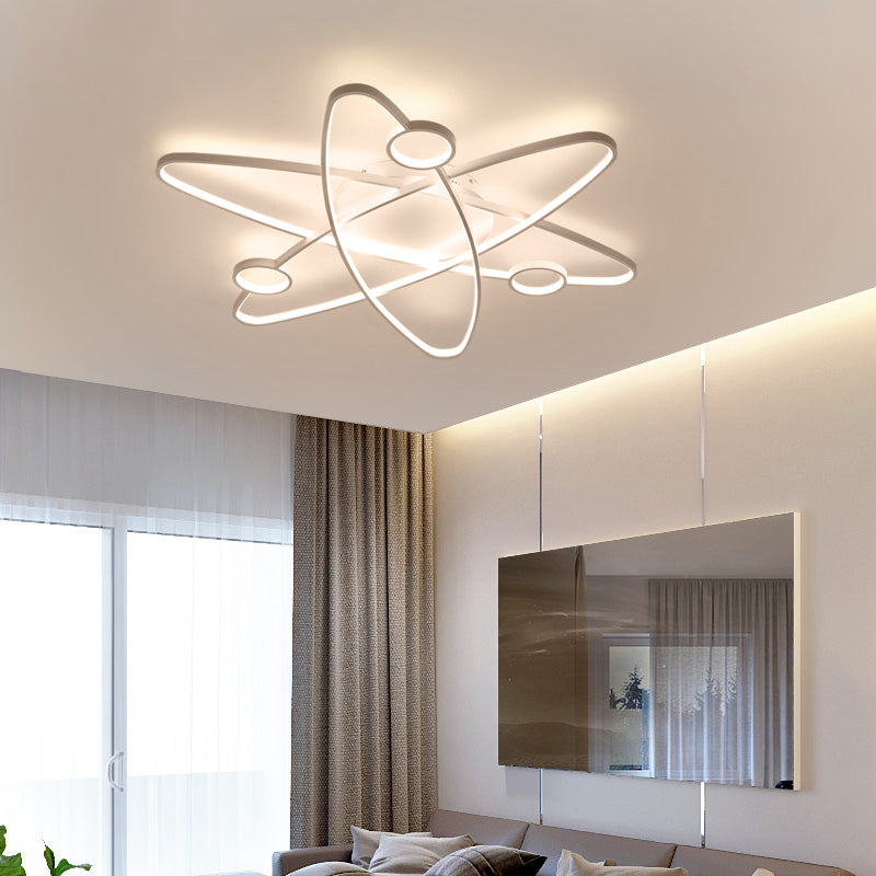 Modern Oval Flush Ceiling Lamp with LED Acrylic White/Coffee Finish in Warm Light - 23.5"/31.5"/39" Wide