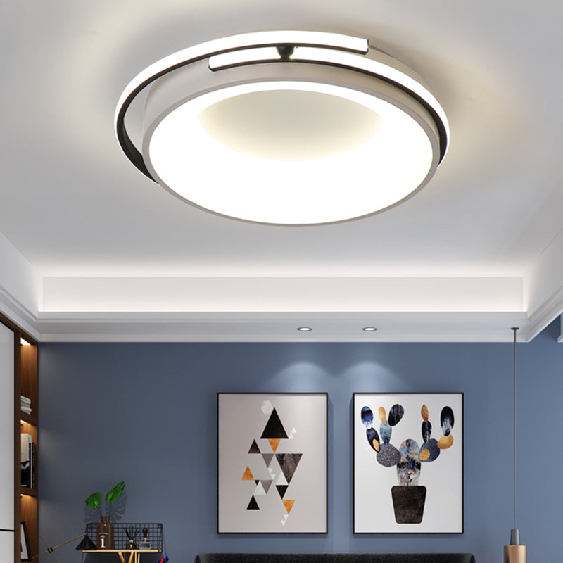 Plafonnier LED contemporain pour salon - Abat-jour rond en acrylique, finition noire/grise, éclairage chaud/blanc/neutre, 12,5"/16"/21,5" de large